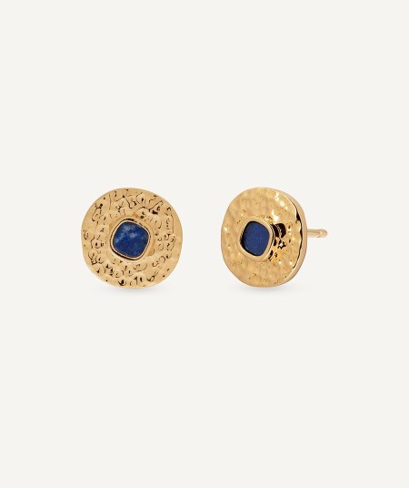 Earrings Circle button Gleam with blue Lapis lazuli