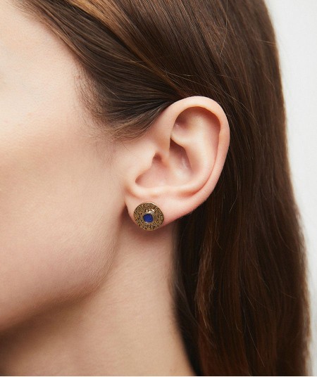 Earrings Circle button Gleam with blue Lapis lazuli