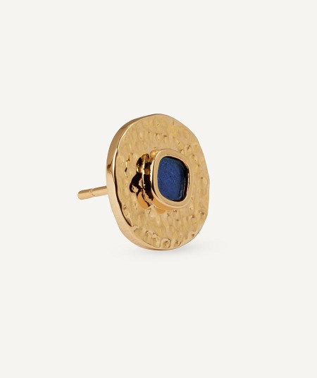 Earrings Circle button Gleam with blue Lapis lazuli
